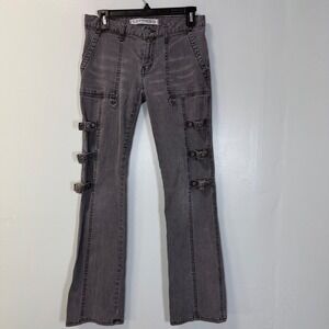 Express Precision Fit Grey Punk Bondage Buckle Cargo Flare Jeans Y2K Size 6